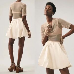 Anthropologie Paper Crown Linen Cotton Bubble Mini Skirt